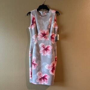 Calvin Klein Gray and Pink Sheath Dress Mock Neck Sleeveless